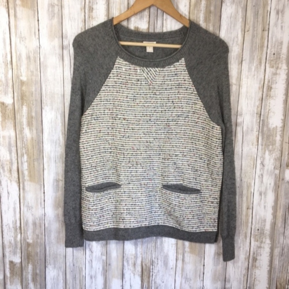 J. Crew Grey Baseball Tweed Sweater - Picture 2 of 6